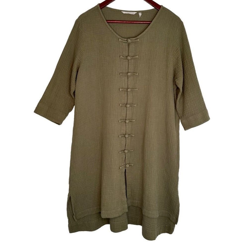 Soft Surroundings Women’s Green Gauzy Cotton Tunic Top Size XL Boho Lagenlook